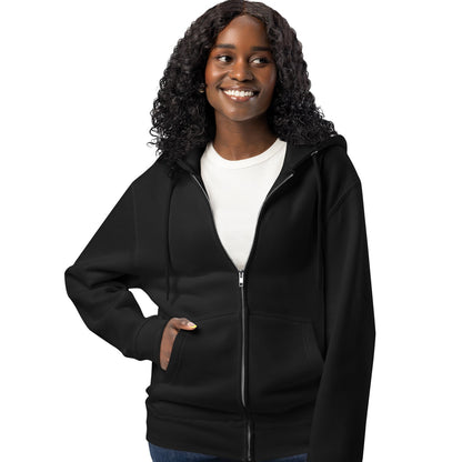 Woman wearing The Bridal Party Premium Unisex Zip-Up Hoodie in Black