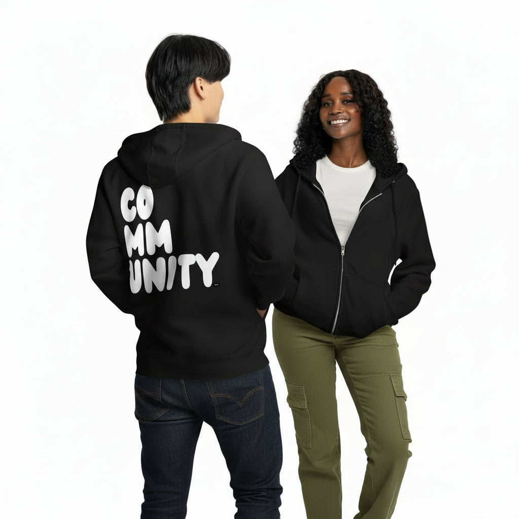 Community in Black and White Premium Unisex Zip-Up Hoodie
