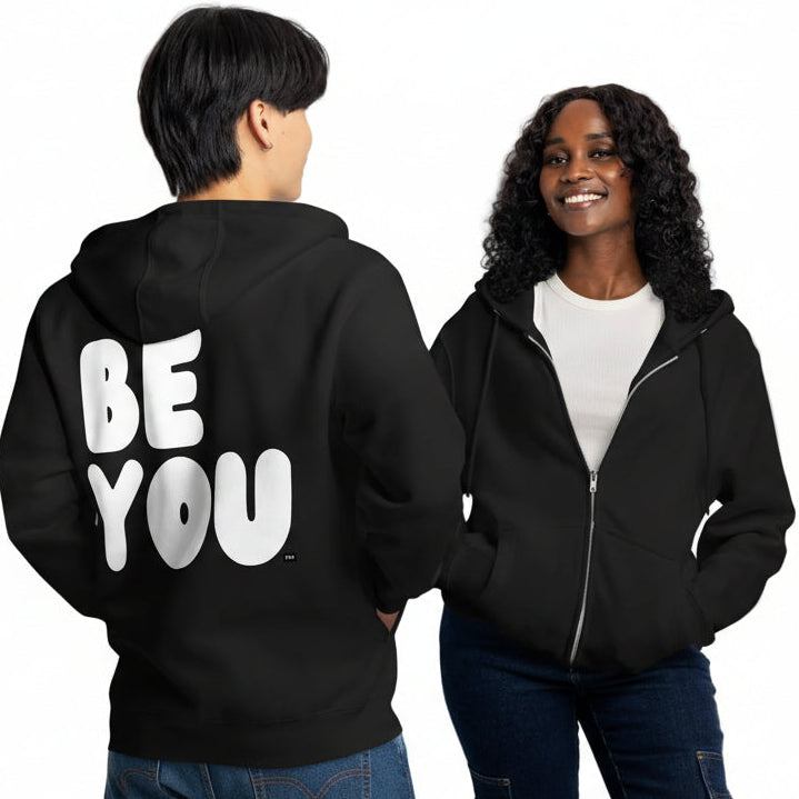 Be You in Black and White Premium Unisex Zip-Up Hoodie - The APWT Gift Shop