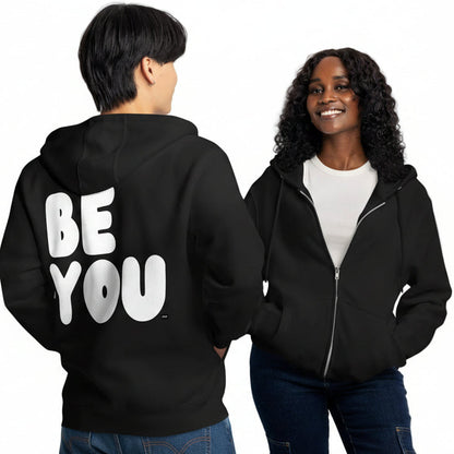 Be You in Black and White Premium Unisex Zip-Up Hoodie - The APWT Gift Shop