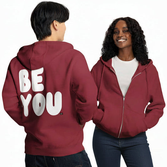 Be You in Burgundy and White Premium Unisex Zip-Up Hoodie - The  APWT Gift Shop