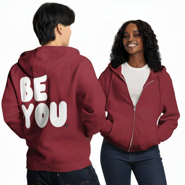 Be You in Burgundy and White Premium Unisex Zip-Up Hoodie - The  APWT Gift Shop