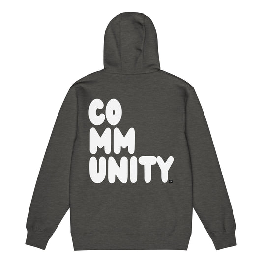 Community in Charcoal Grey and White Premium Unisex Zip-UP Hoodie - The APWT Gift Shop