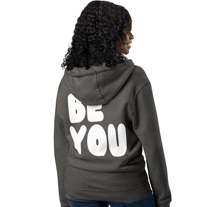 Be You in Charcoal and White Premium Unisex Zip-Up Hoodie - The APWT Gift Shop