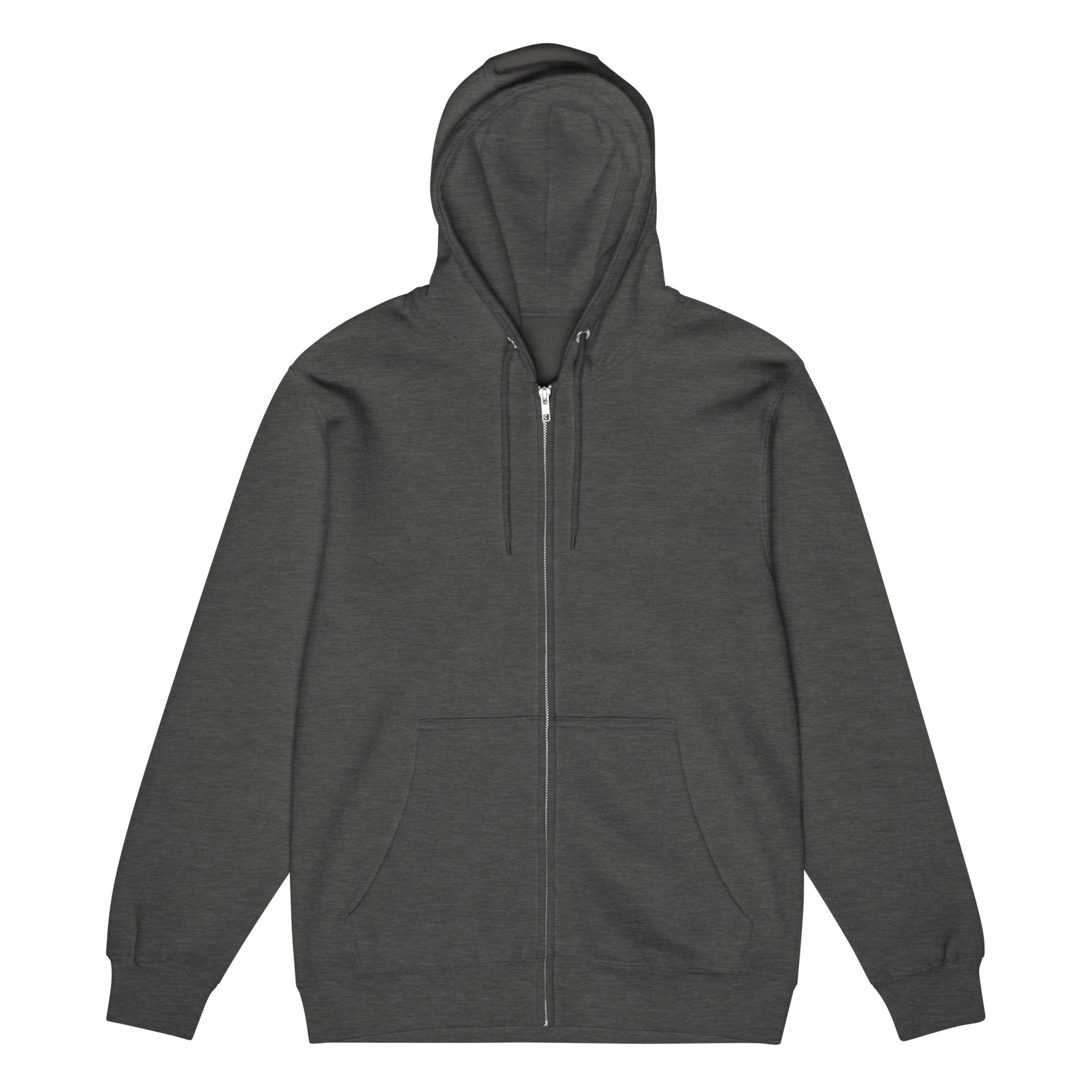 The front of The Bride's Hoodie Premium Unisex Zip-Up Hoodie in Dark Grey