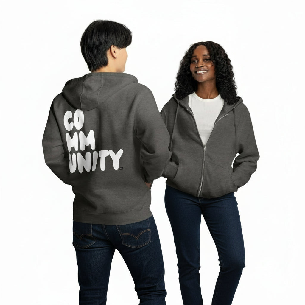 Community in Charcoal Grey and White Premium Unisex Zip-UP Hoodie - The APWT Gift Shop