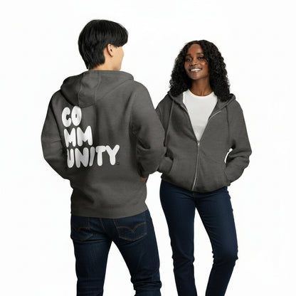 Community in Charcoal Grey and White Premium Unisex Zip-UP Hoodie - The APWT Gift Shop