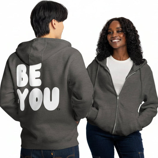 Be You in Charcoal and White Premium Unisex Zip-Up Hoodie - The APWT Gift Shop