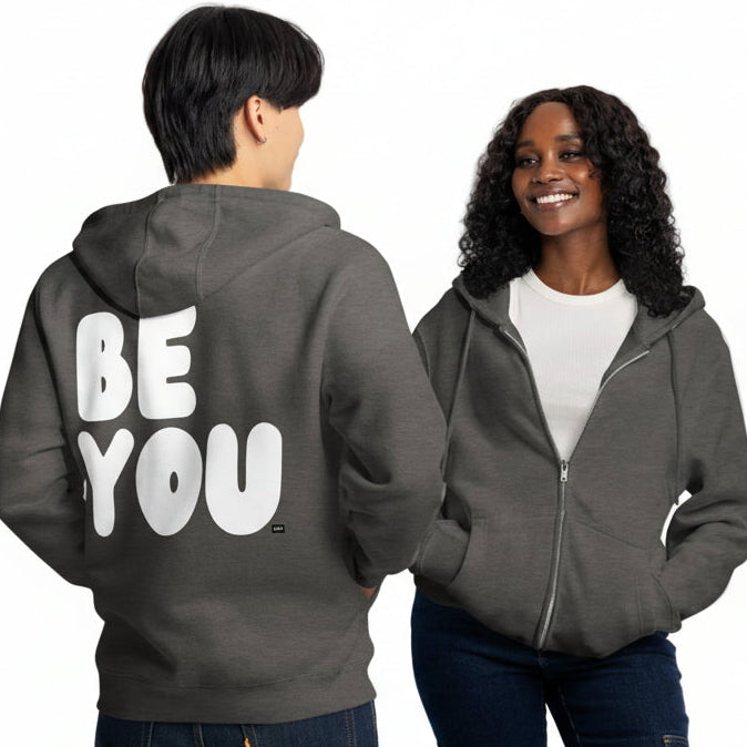 Be You in Charcoal and White Premium Unisex Zip-Up Hoodie - The APWT Gift Shop