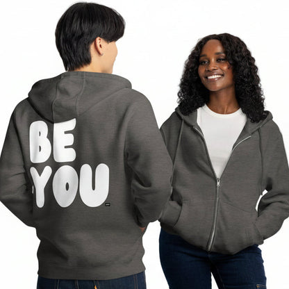 Be You in Charcoal and White Premium Unisex Zip-Up Hoodie - The APWT Gift Shop