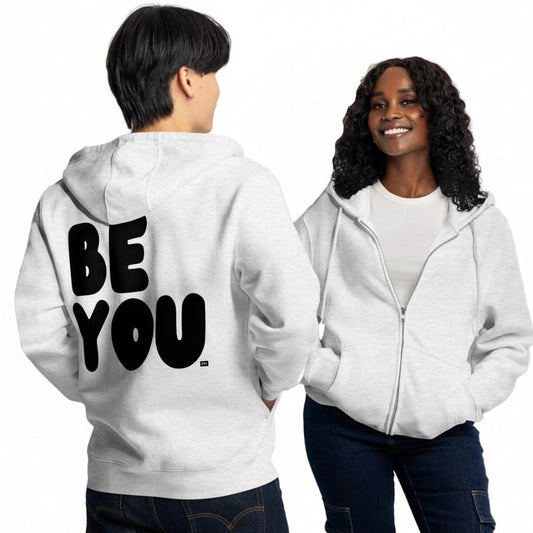 Be You in Grey and Black Premium Unisex Zip-Up Hoodie - The APWT Gift Shop