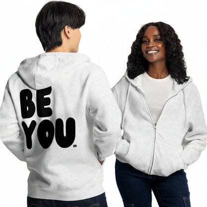 Be You in Grey and Black Premium Unisex Zip-Up Hoodie - The APWT Gift Shop