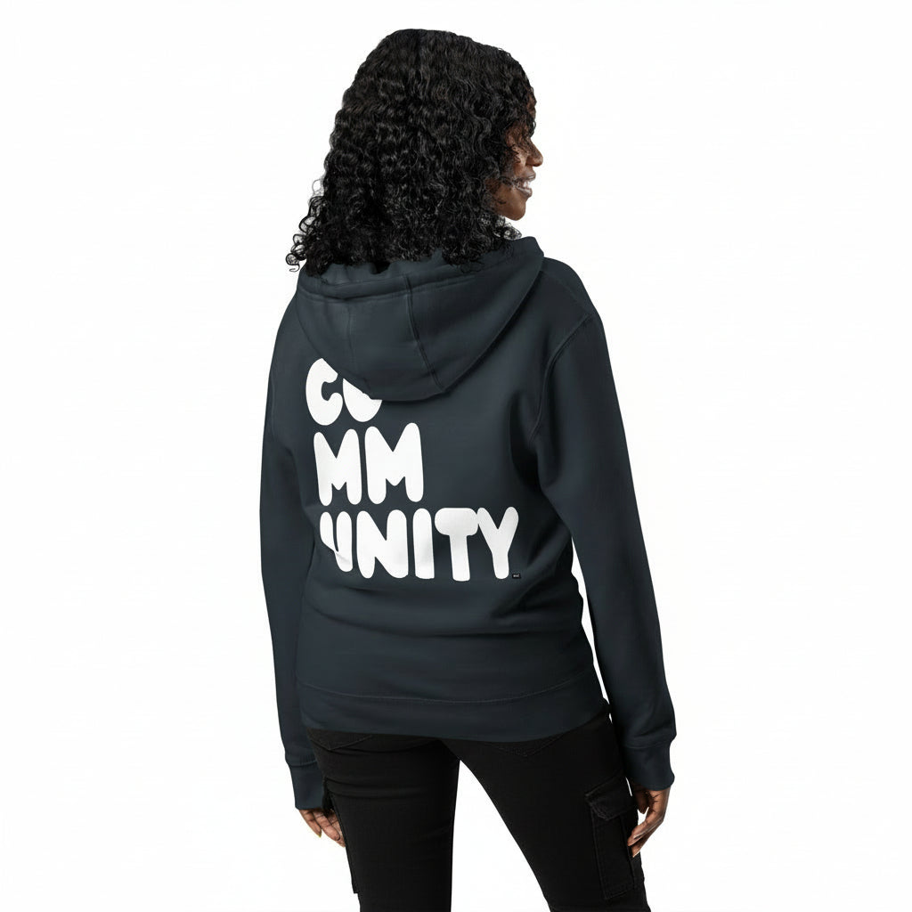 Community in Blue and White Premium Unisex Zip-Up Hoodie - The APWT Gift Shop