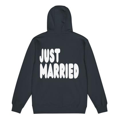 Just Married Premium Unisex Zip-Up Hoodie in Navy Blue