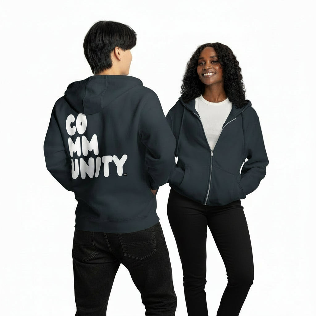Community in Blue and White Premium Unisex Zip-Up Hoodie - The APWT Gift Shop