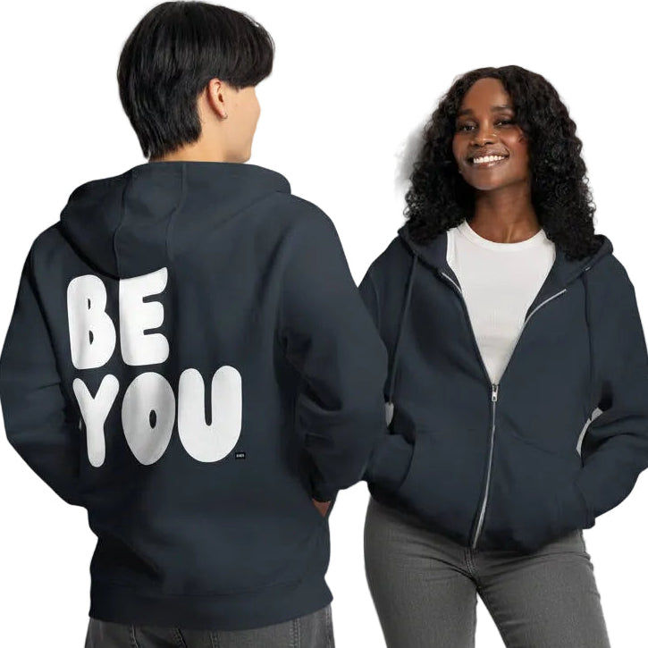 Be You in Blue and White Premium Unisex Zip-Up Hoodie - The APWT Gift Shop