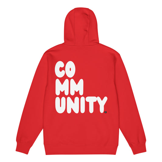 Community in Red and White Premium Unisex Zip-Up Hoodie - The APWT Gift Shop