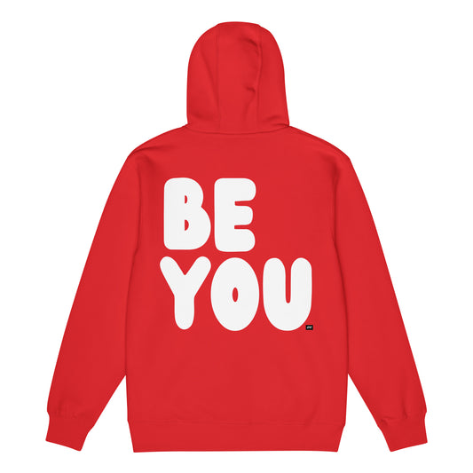 Be You in Red and White Premium Unisex Zip-Up Hoodie - The APWT Gift Shop