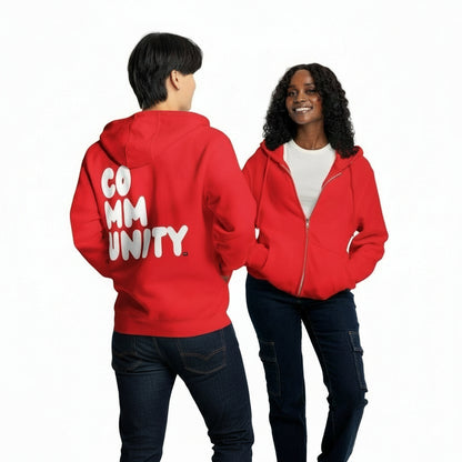 Community in Red and White Premium Unisex Zip-Up Hoodie - The APWT Gift Shop