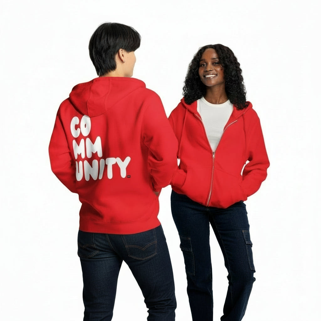 Community in Red and White Premium Unisex Zip-Up Hoodie
