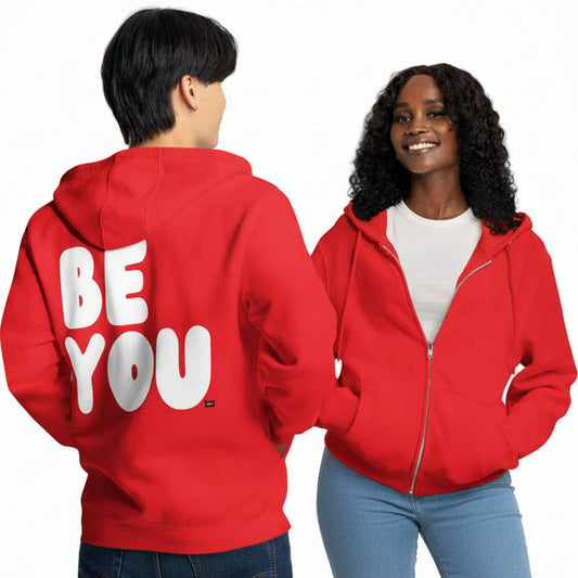 Be You in Red and White Premium Unisex Zip-Up Hoodie - The APWT Gift Shop
