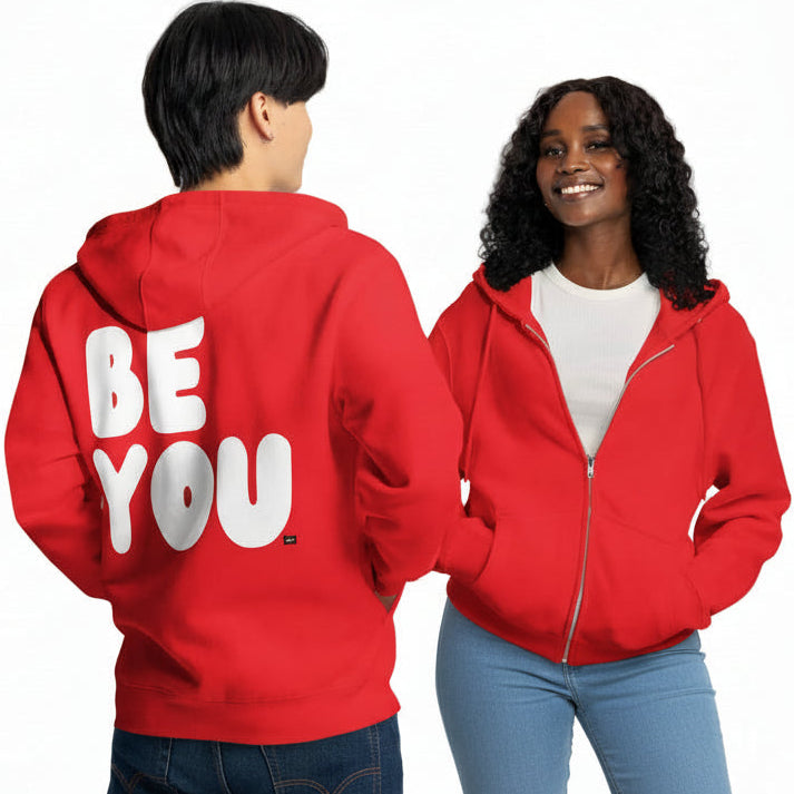 Be You in Red and White Premium Unisex Zip-Up Hoodie - The APWT Gift Shop