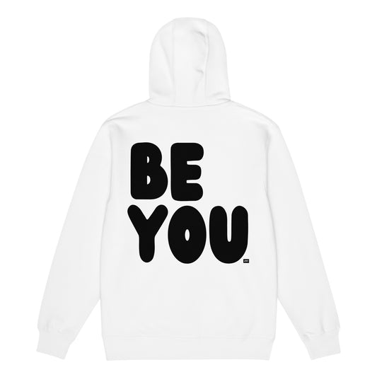 Be You in Black and White Premium Unisex White Zip-Up Hoodie - The APWT Gift Shop
