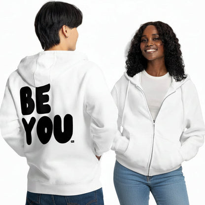 Be You in Black and White Premium Unisex White Zip-Up Hoodie - The APWT Gift Shop