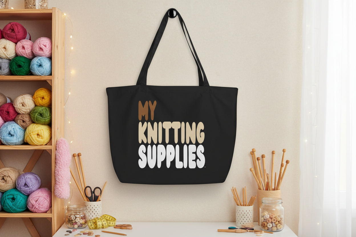 My Knitting Supples Jumbo Black Tote Bag