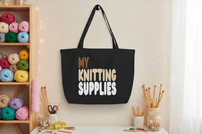 My Knitting Supples Jumbo Black Tote Bag