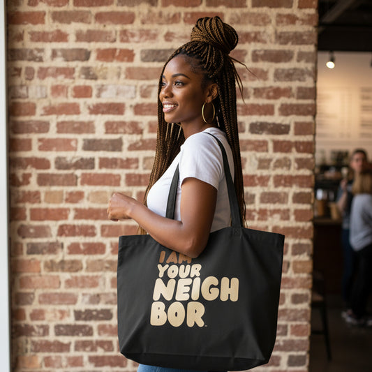 I Am Your Neighbor Jumbo Black Tote Bag - The APWT Gift Shop
