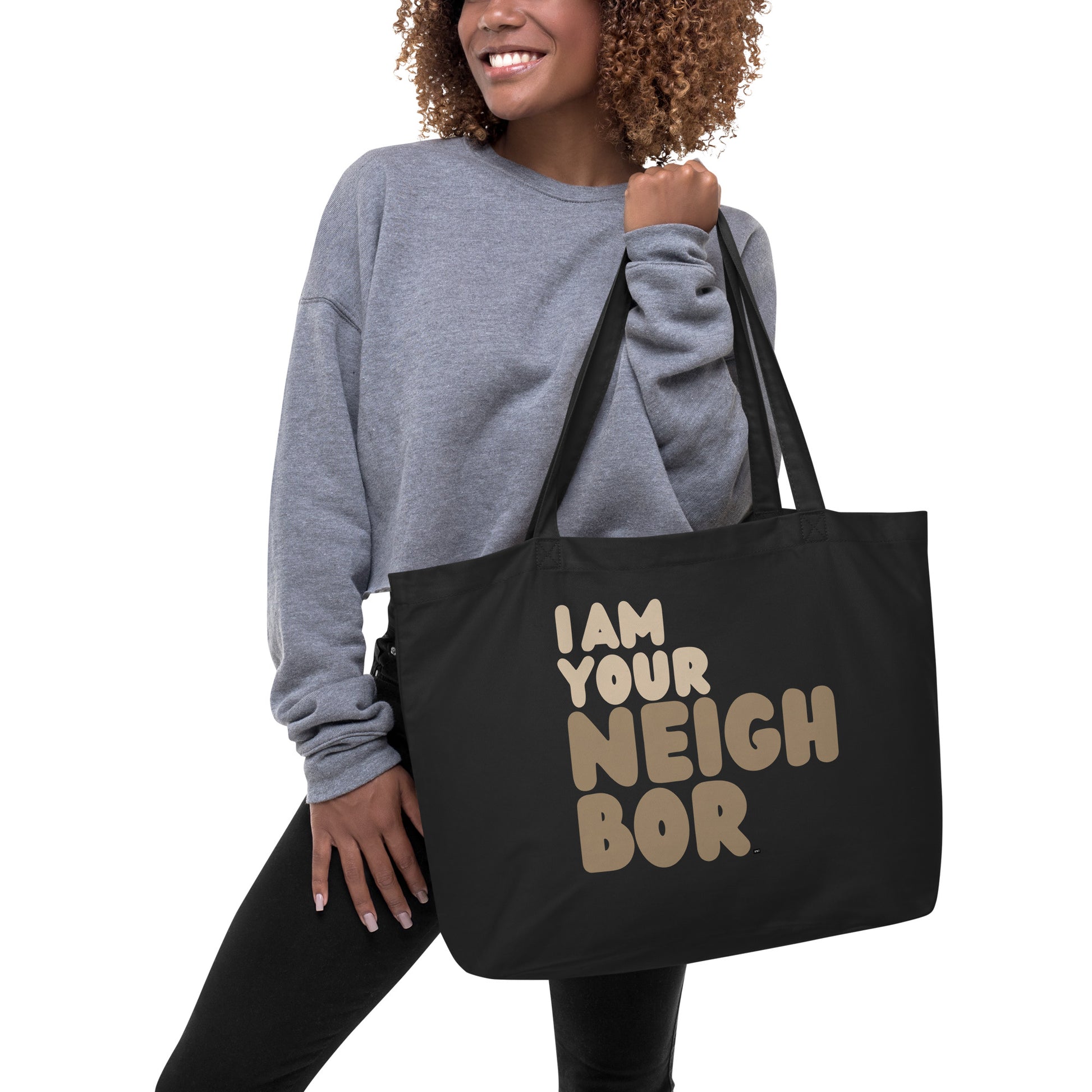 I Am your Neighbor in Brown Jumbo Tote Bag - The APWT Gift Shop