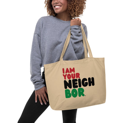 I Am Your Neighbor in Black Jumbo Tote Bag - The APWT Gift Shop