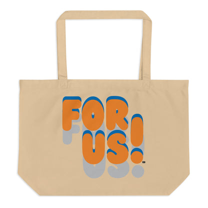 The APWT Gift Shop's For Us in Blue and Orange Jumbo Tote Bag in Natural - Front Flat View