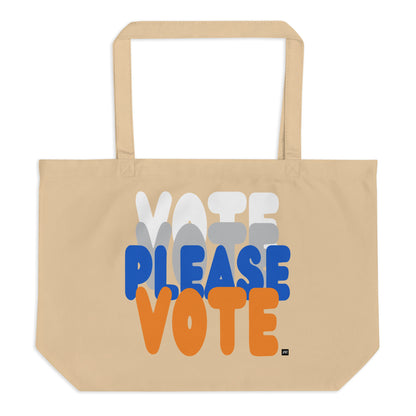 The APWT Gift Shop's Please Vote in Blue and Orange Jumbo Tote Bag from the APWT Gift Shop in Natural - Flat image