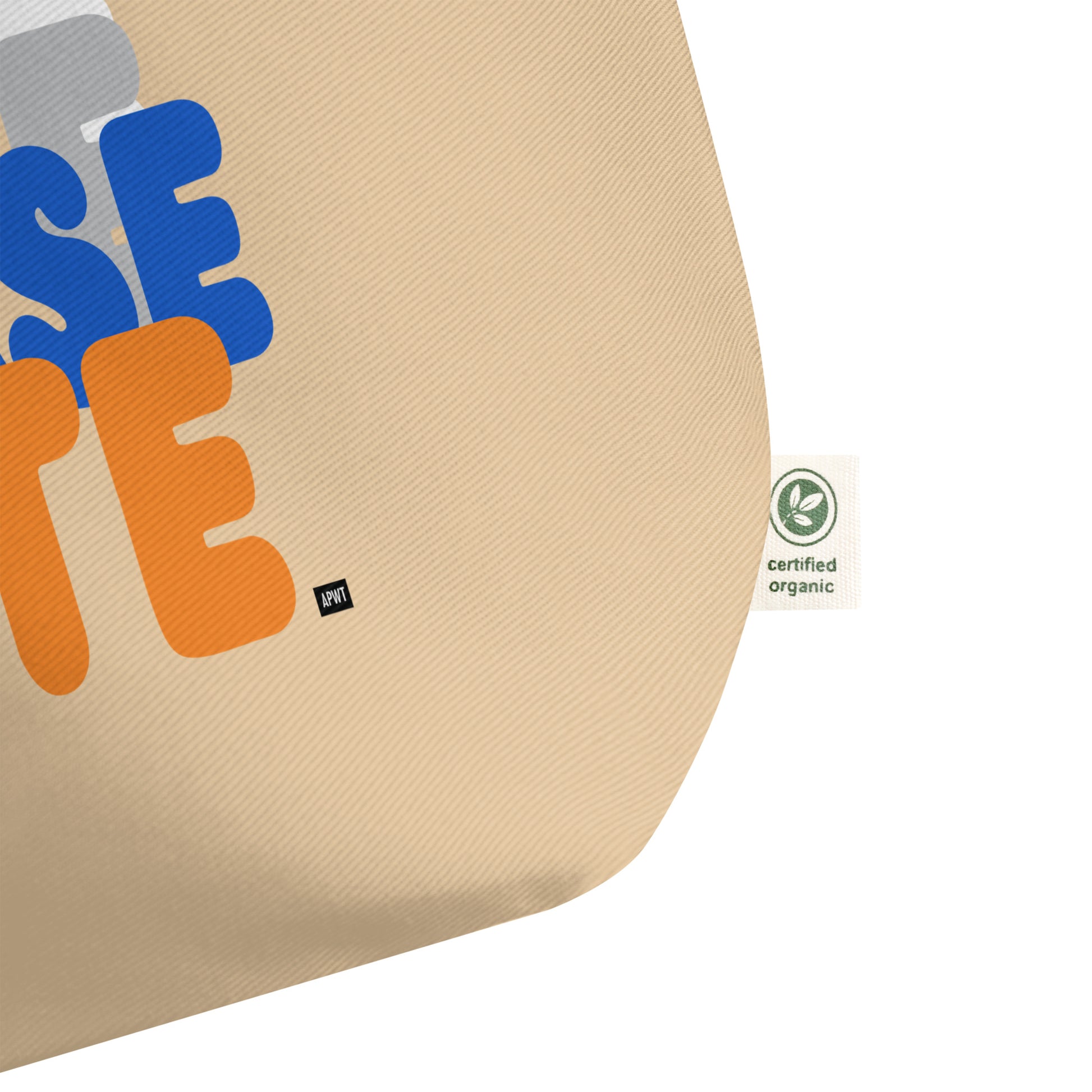 The APWT Gift Shop's Please Vote in Blue and Orange Jumbo Tote Bag from the APWT Gift Shop in Natural - Organic Cotton Tag