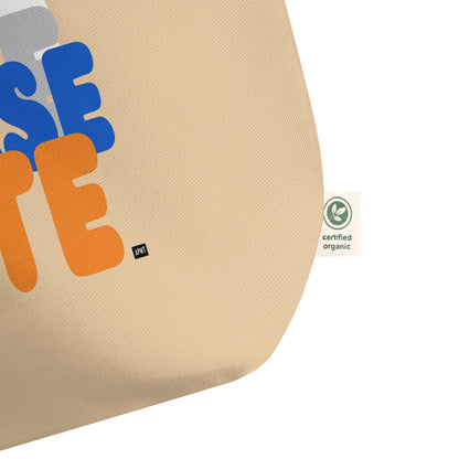 The APWT Gift Shop's Please Vote in Blue and Orange Jumbo Tote Bag from the APWT Gift Shop in Natural - Organic Cotton Tag