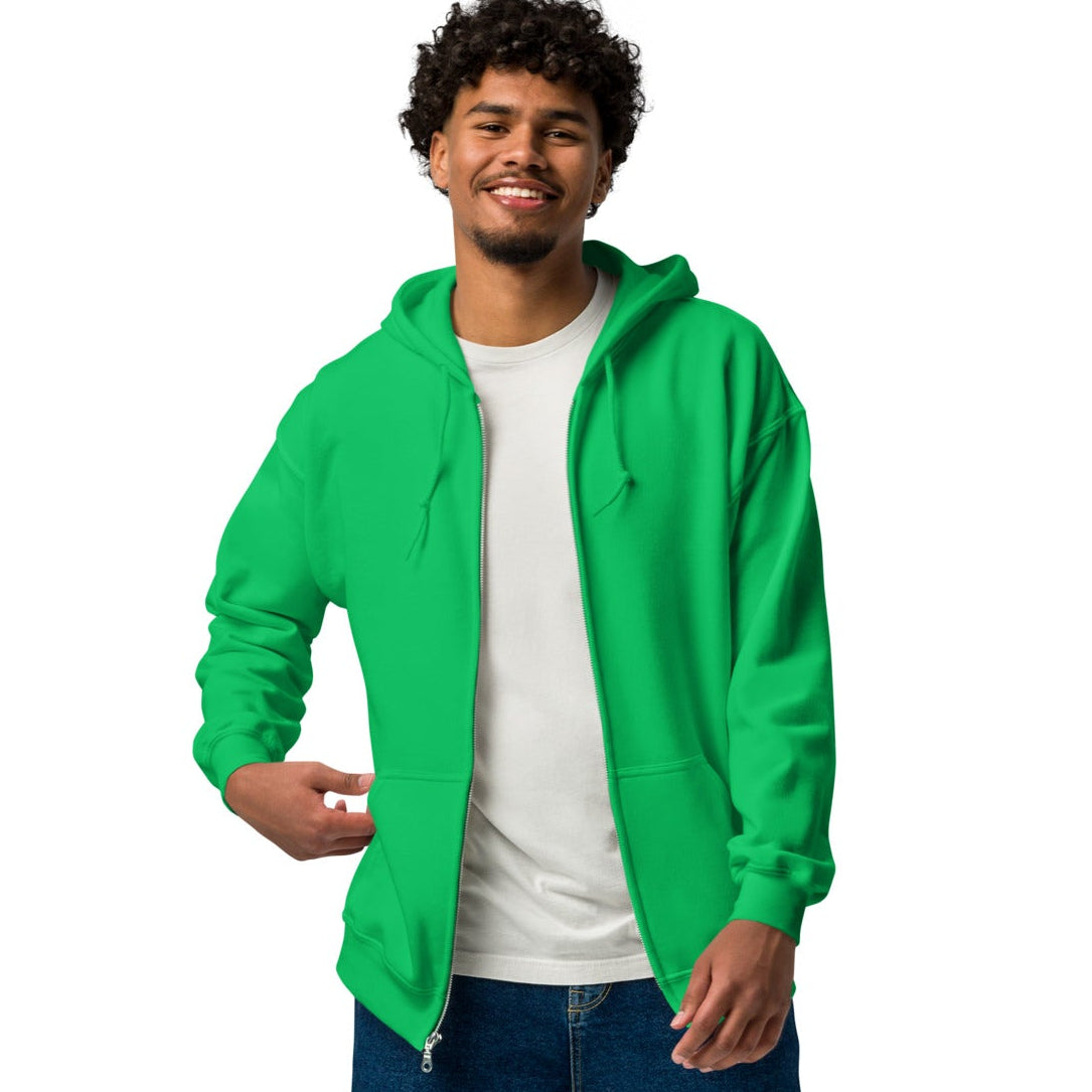 man wearing For Us in Green and Blue Unisex Zip-Up Hoodie - The APWT Gift Shop front
