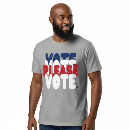 man wearing Please Vote Unisex T-Shirt in Grey