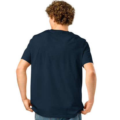 man wearing Please Vote Unisex T-Shirt in Navy Blue Back