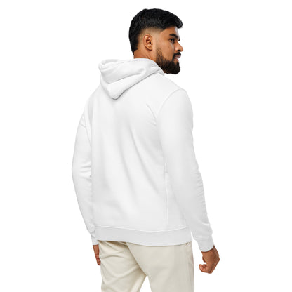 man wearing The Graduate Premium Unisex White Hoodie from the APWT Gift Shop Back