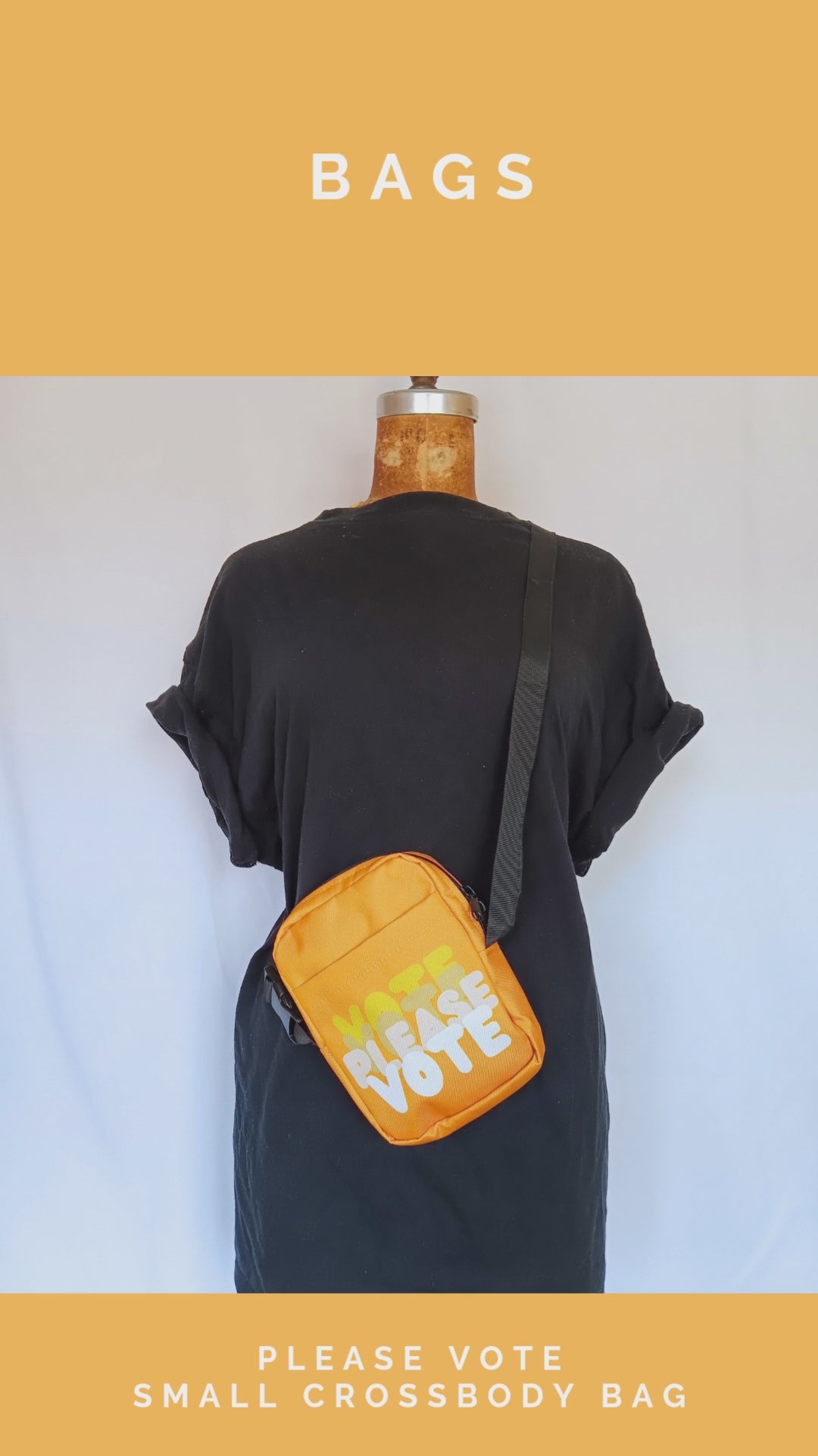 Please Vote in Orange Small Crossbody Bag - Product Demonstration