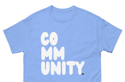 The APWT Gift Shop's A Community in Sky Blue Unisex T-Shirt from the Community Collection - Front Close-Up