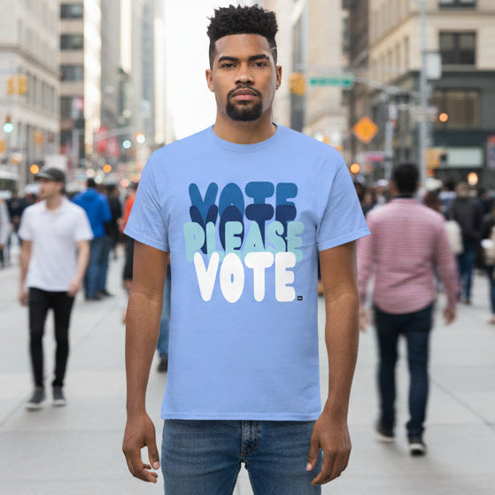 Please Vote in Sky Blue Unisex T-Shirt