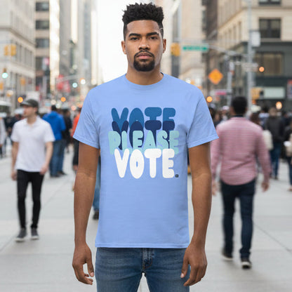 Please Vote in Sky Blue Unisex T-Shirt