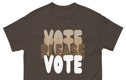 The APWT Gift Shop's Please Vote in Brown Love Unisex T-Shirt from the APWT Vote Shop - Close-Up