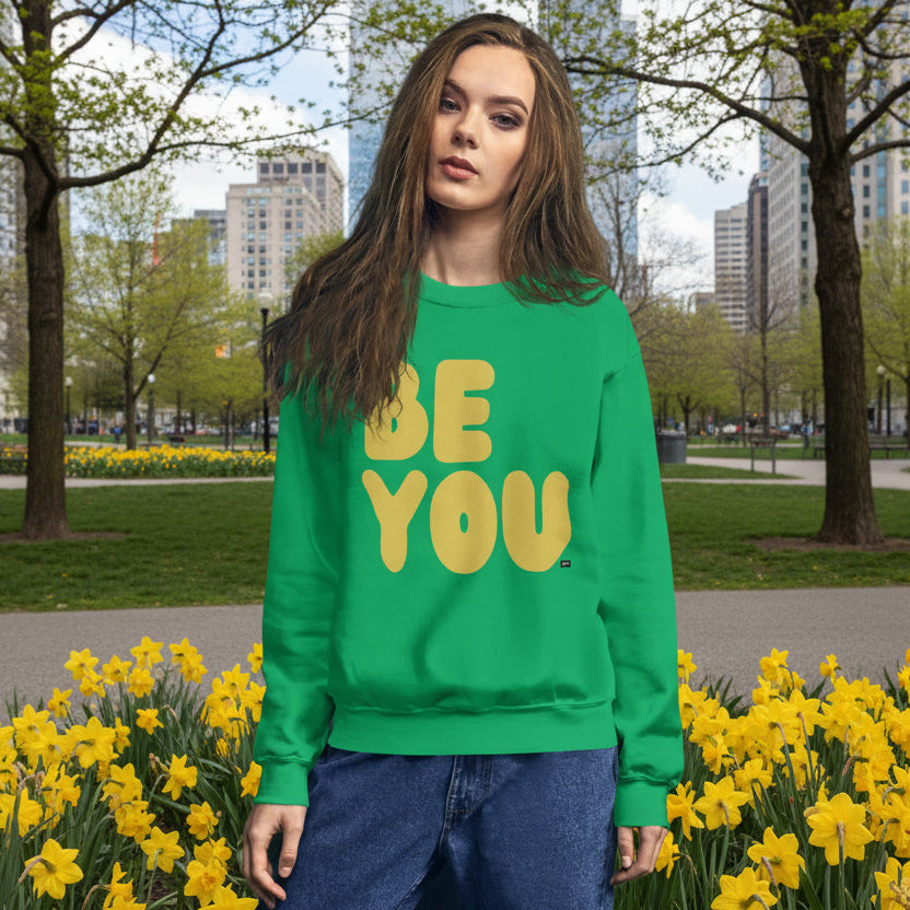 Be You in Green and Yellow Unisex Crew Neck Sweatshirt - The APWT Gift Shop