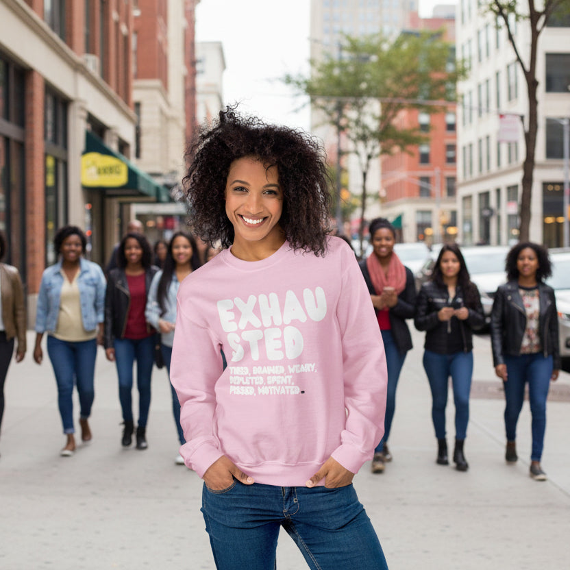 Exhausted in Pink Unisex Crew Neck Sweatshirt - The APWT Gift Shop