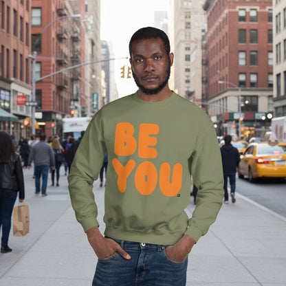 Be You in Olive Green and Orange Unisex Crew Neck Sweatshirt - The APWT Gift Shop