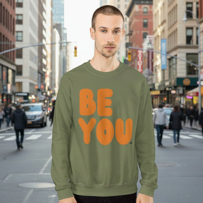Be You in Olive Green and Orange Unisex Crew Neck Sweatshirt - The APWT Gift Shop